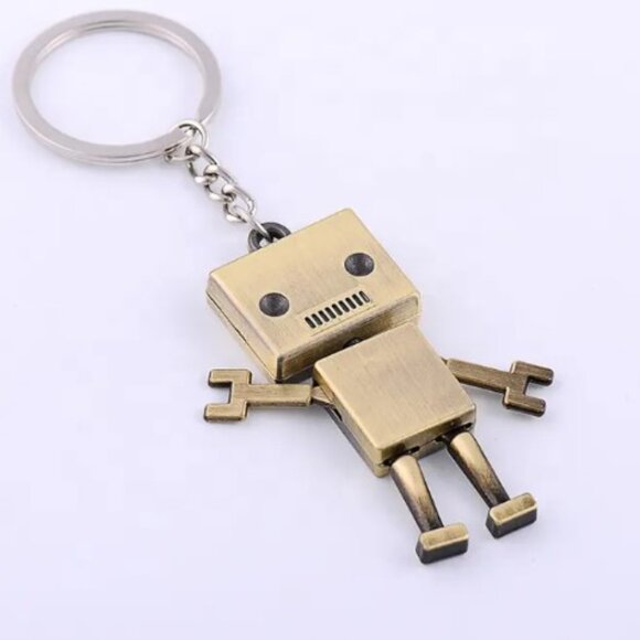 Robot Keychain Gold Cute‎ Retro - Picture 1 of 3